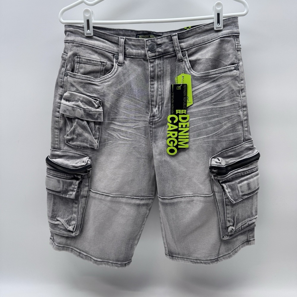 Refinery Republic Perfect Denim Cargo Stretch Gray Shorts Size 29 NWT